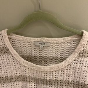 Madewell white and cream tan striped wool sweater. Size small